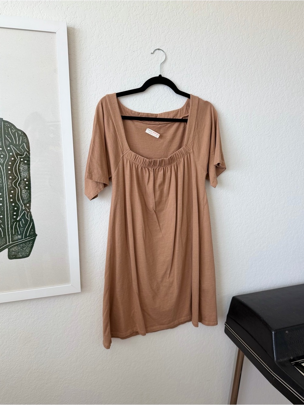Square Neck Mini Dress in Tan 100% organic cotton
